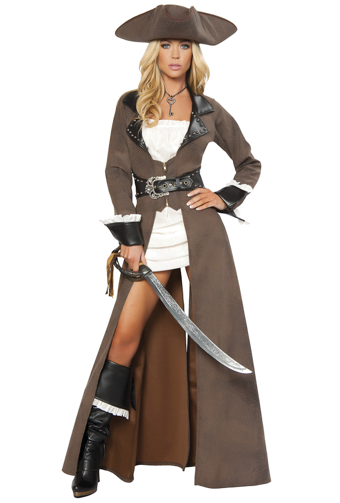 Brown long jacket upscale womens pirate costume