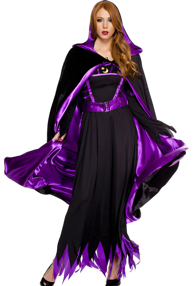Black purple reversible velvet hood cape