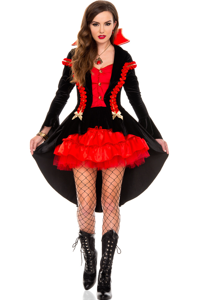 Adult female black velvet vampire dress costume