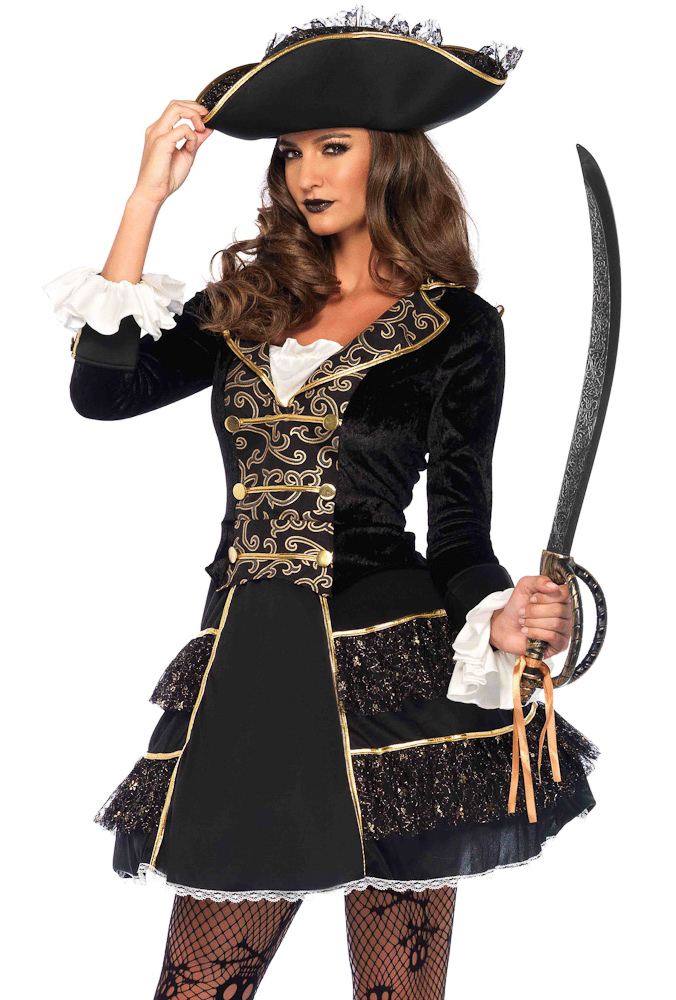 Black and gold womens Leg Avenue dress pirate costume