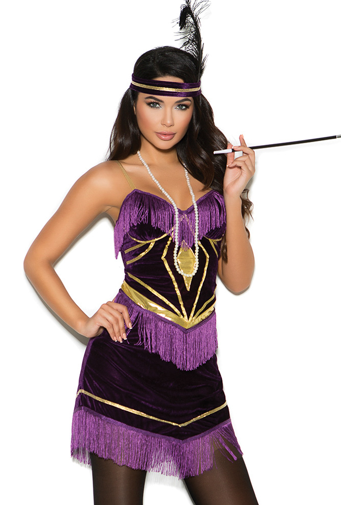 Black and purple flapper fringe womans costume