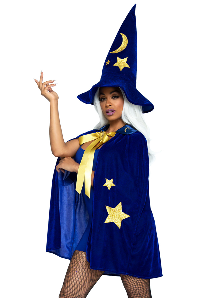 2 piece Velvet moon and stars cape wizard hat