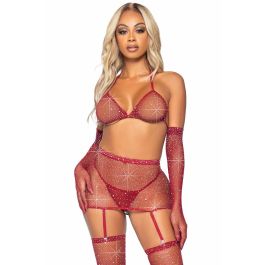 Sexy 5 piece burgundy rhinestone fishnet skirt set