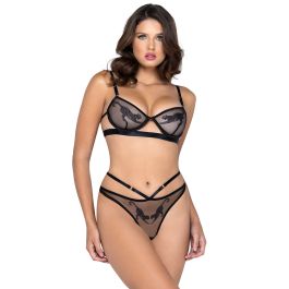 Roma black leopard soft tulle bra thong outfit