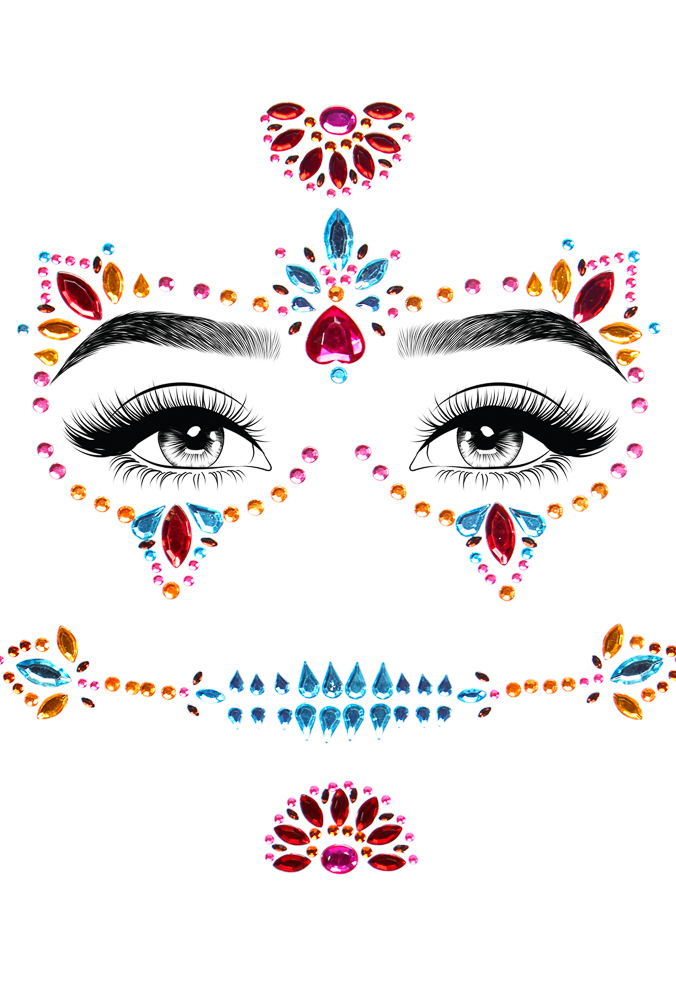Day of the dead adhesive face jewels sticker