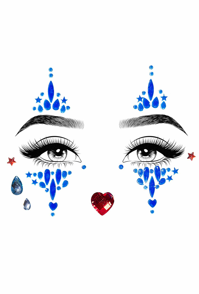 Blue Harlequin adhesive face jewels sticker