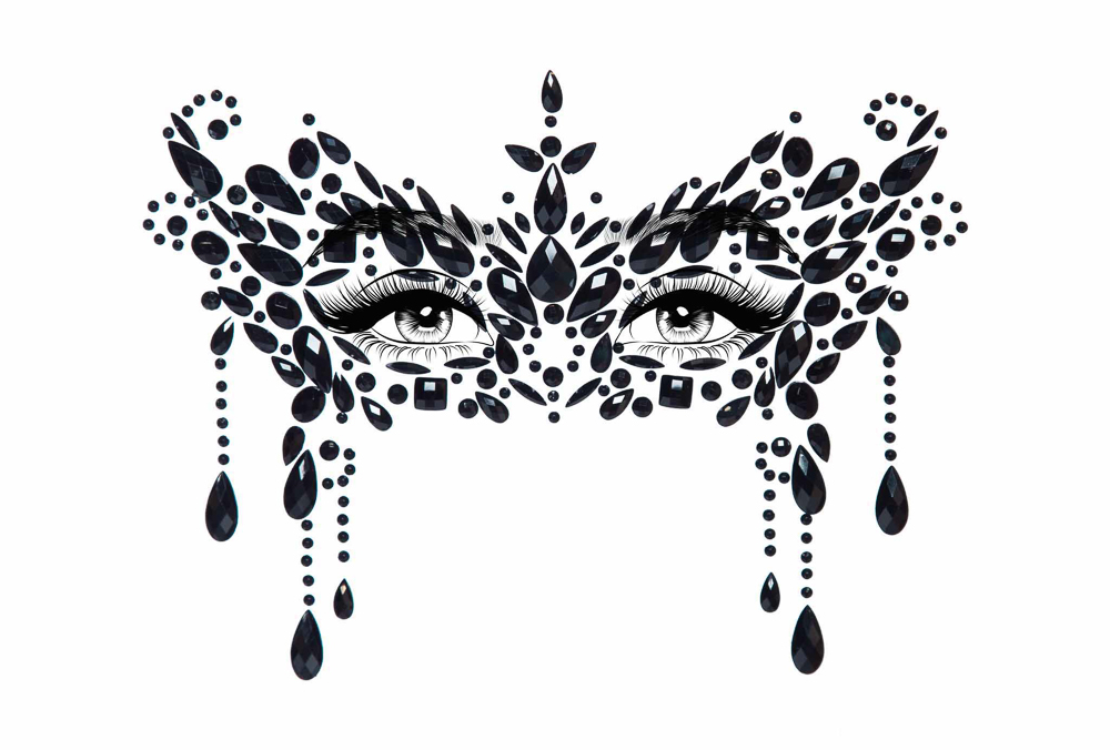 Black Masquerade adhesive face jewels sticker