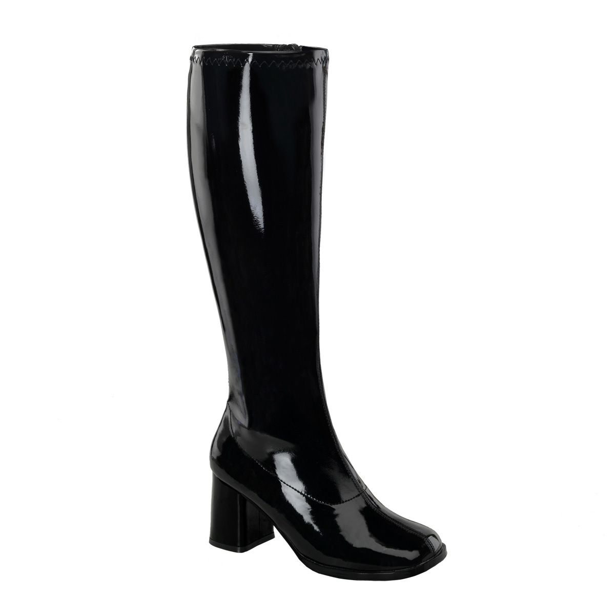 Black patent 3" wide calf go go costume boots